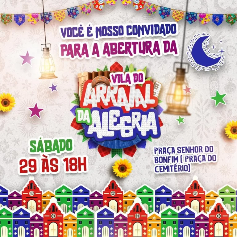 Abertura da Vila do arraial da alegria terá início na praça do cemitério no próximo sábado(29)