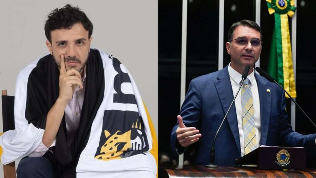 Colagem feita com imagens de Renan Santos e Flávio Bolsonaro